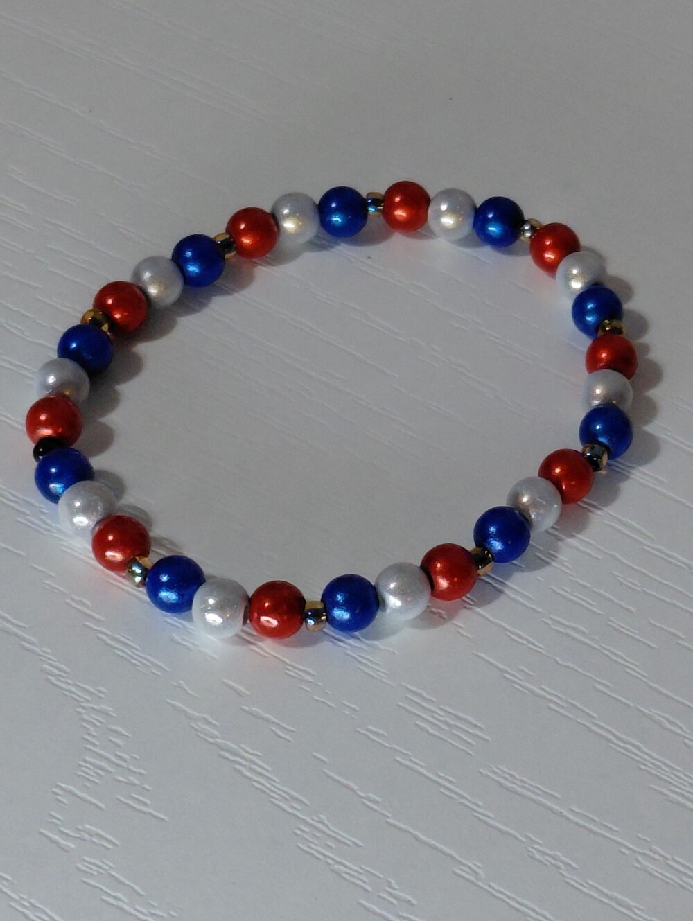 Handmade Red White & Blue Beaded Stretch Bracelet 7 Inches 4th Of July Patriotic - Picture 10 of 14